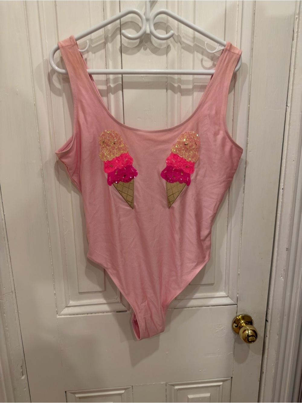 Girls Pink Ice Cream Appliqué One-Piece Swimsuit Fits like a large